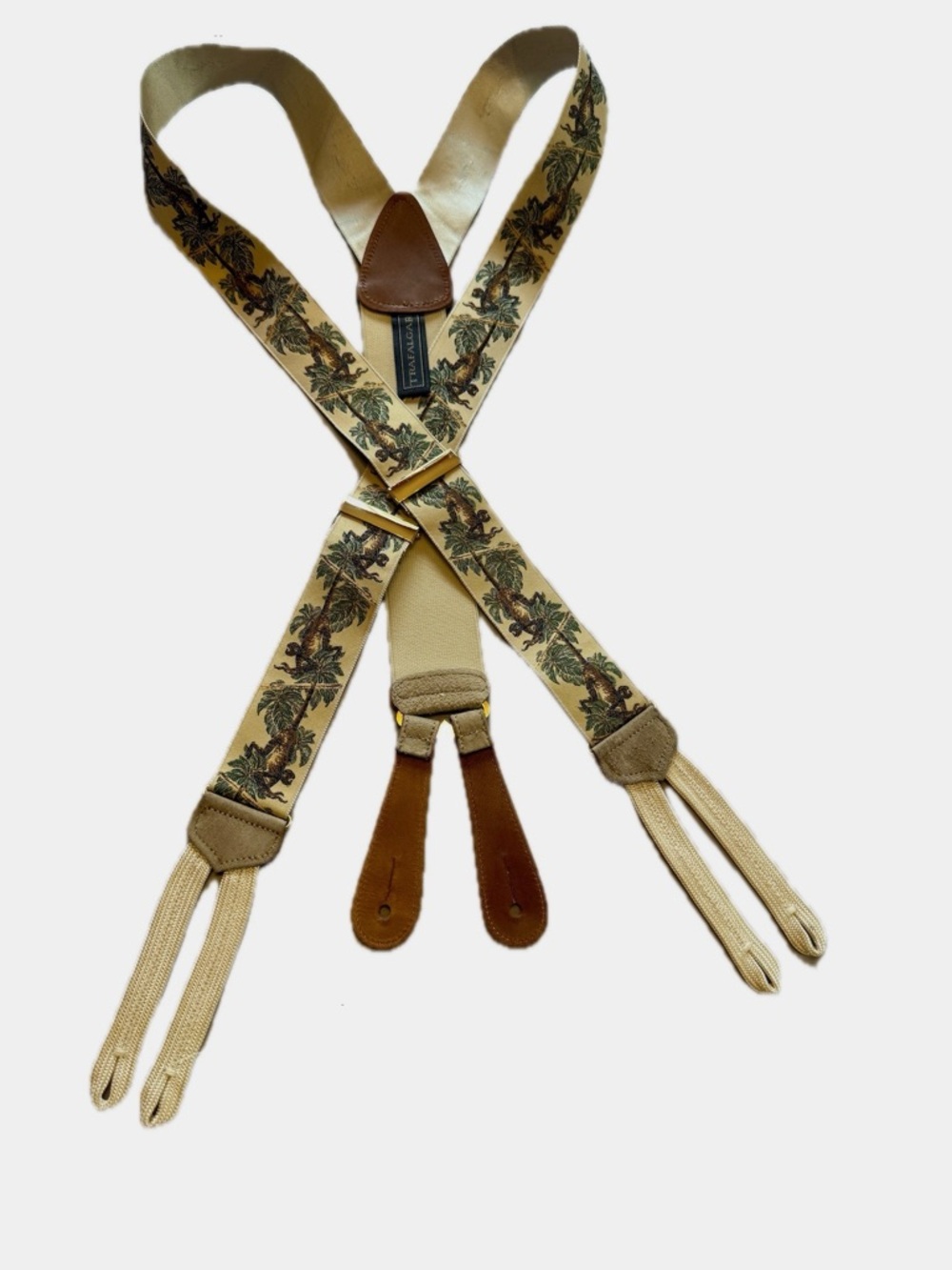 Trafalgar Limited Edition Monkey in Palm embroidered silk suspenders